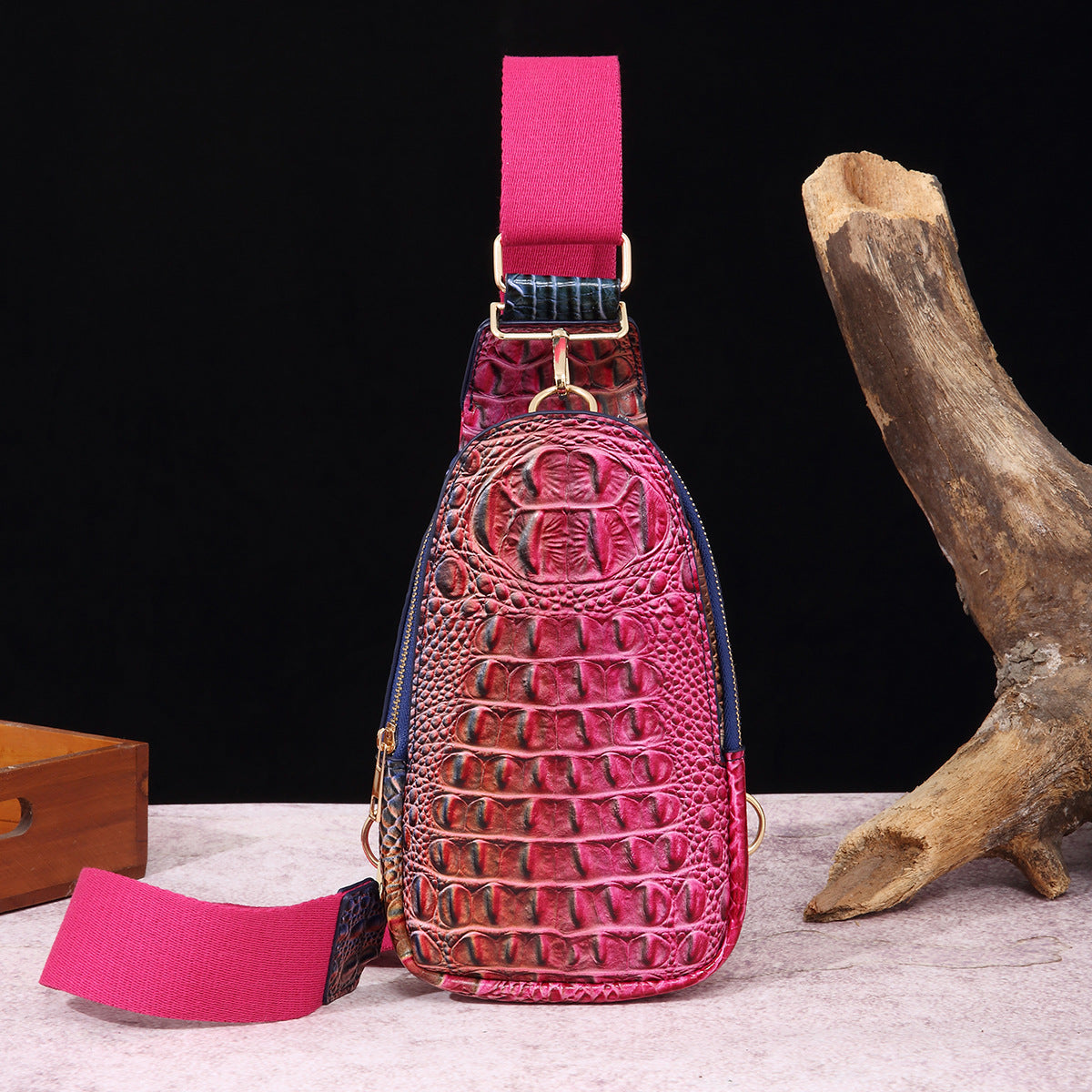 Wholesale PU Wide Shoulder Strap Women's Crocodile Pattern Chest Bag Waist Bag Crossbody Bag