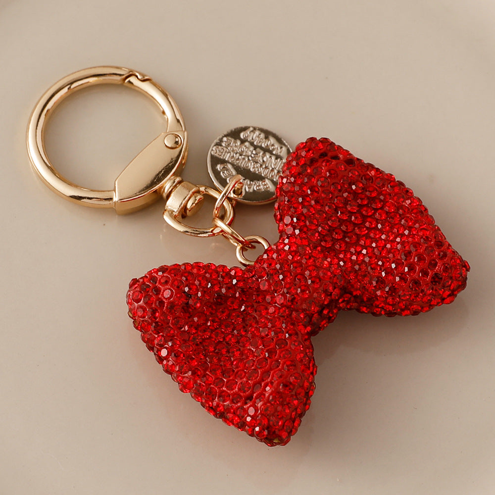 Wholesale Full diamond bow car creative small tag spring ring metal accessories keychain