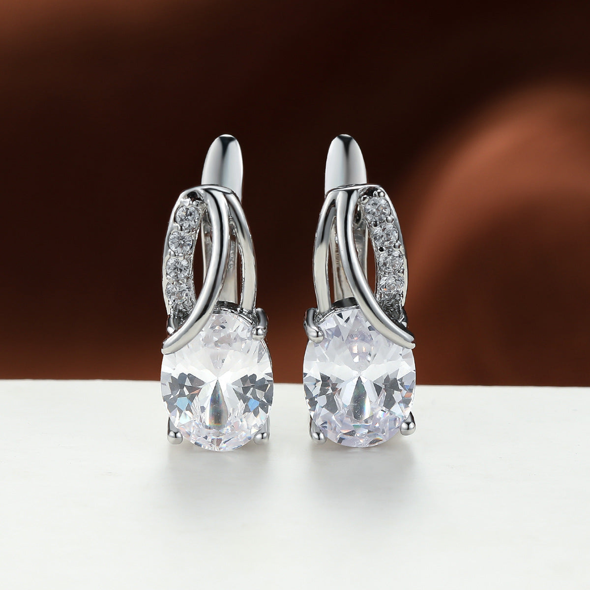 Wholesale Champagne Gold Oval Diamond Earrings