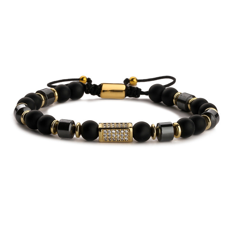 Wholesale Frosted Stone Micro Diamond Wheel Bead Spacer Men's Bracelet