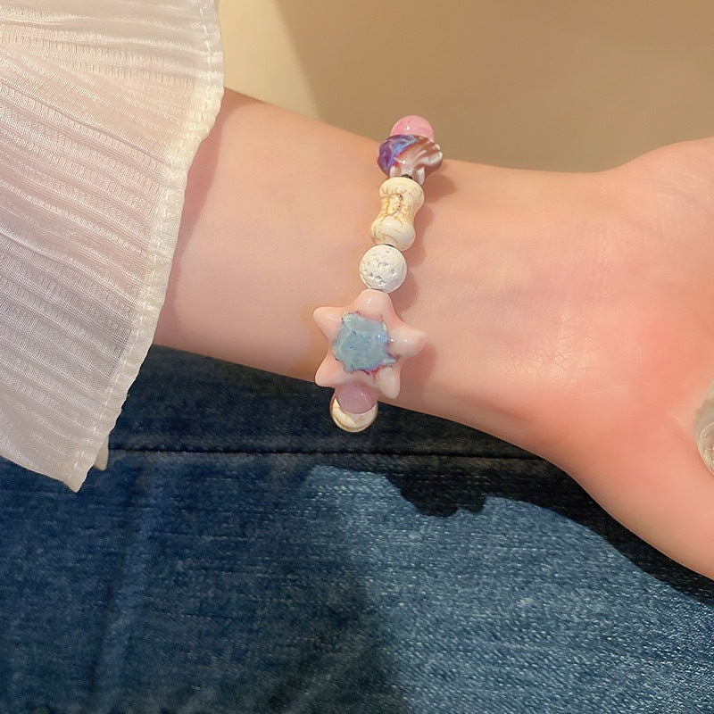 Wholesale Pink Blue Ceramic Beaded Starfish Bracelet