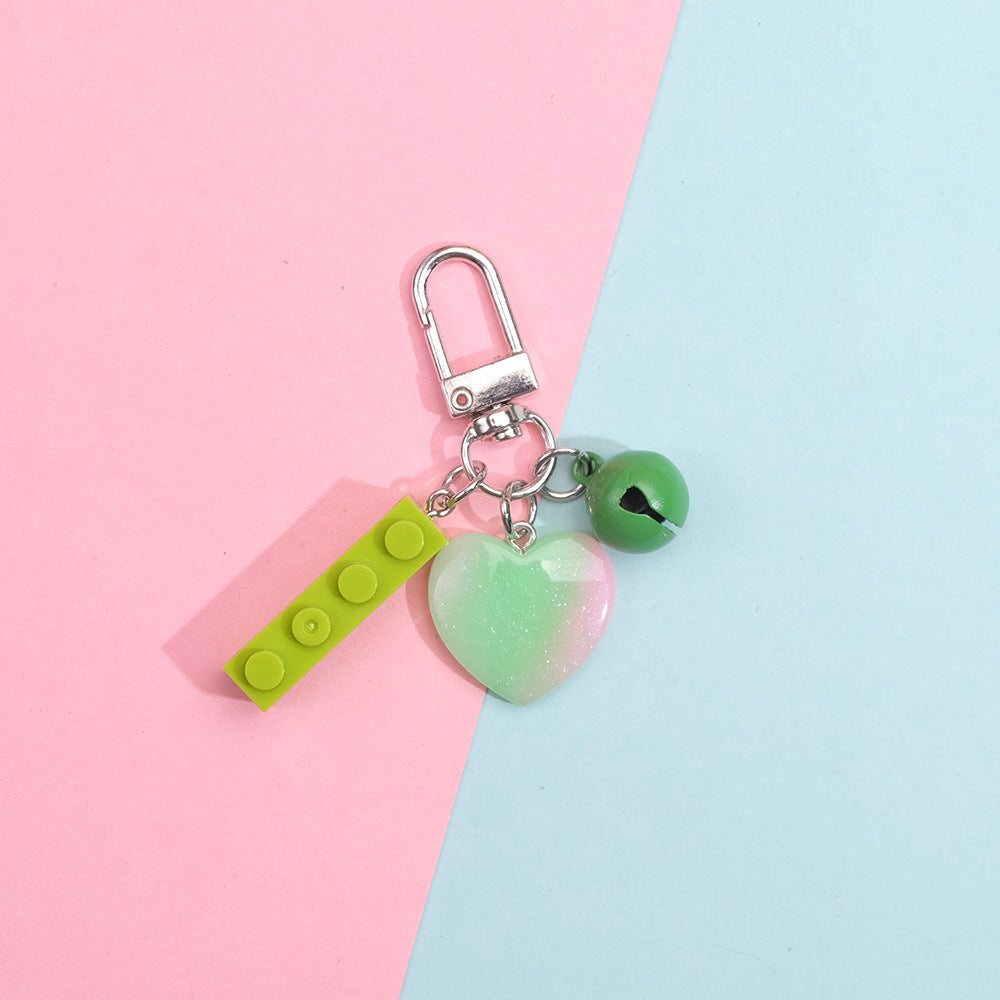 Wholesale 10PCS Resin Building Blocks Candy Color Tricolor Heart Bell Pendant Keychain