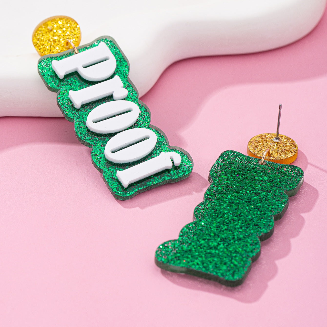 Wholesale Green Acrylic Glitter Letter Personalized Carnival Ladies Gift Earrings