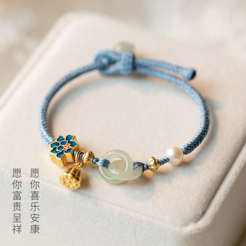 Wholesale Ring buckle imitation Hetian jade safety buckle bracelet niche design woven pearl bracelet Valentine's Day girlfriend gift