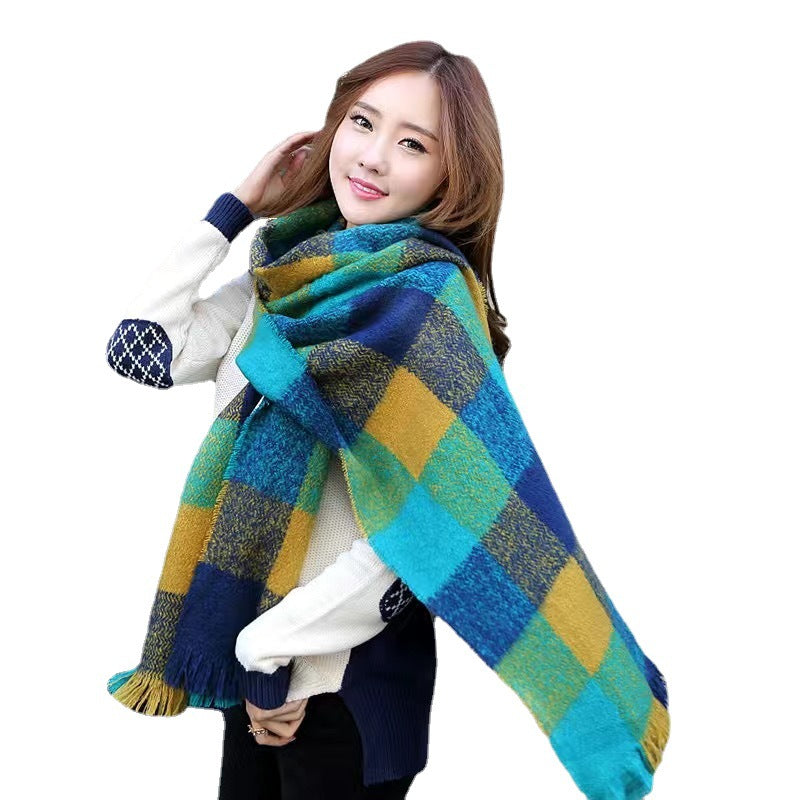 Wholesale Autumn and Winter Hoop Yarn Rainbow Plaid Warm Scarf