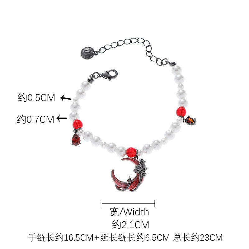 Wholesale Rose Red Crescent Asymmetric Retro Design New Chinese Style Earrings