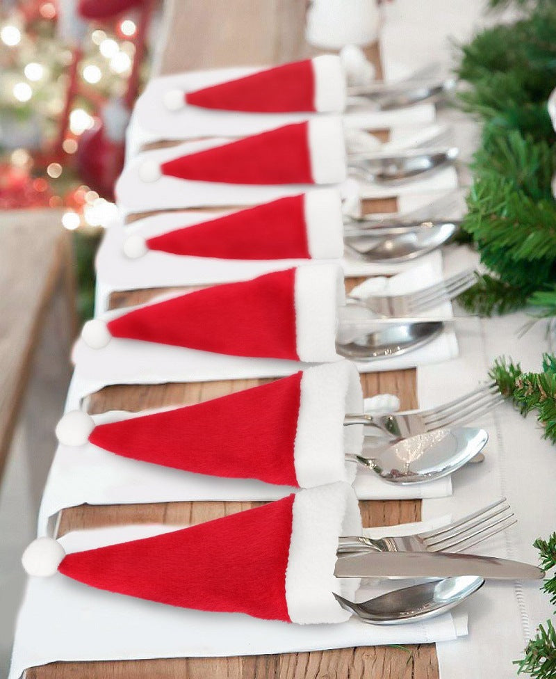 Wholesale Fabric Christmas Hat Cutlery Set