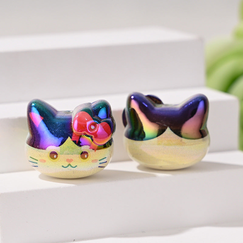 Wholesale 10pcs Cartoon Cute Cat  Straight Hole  Acrylic Beads