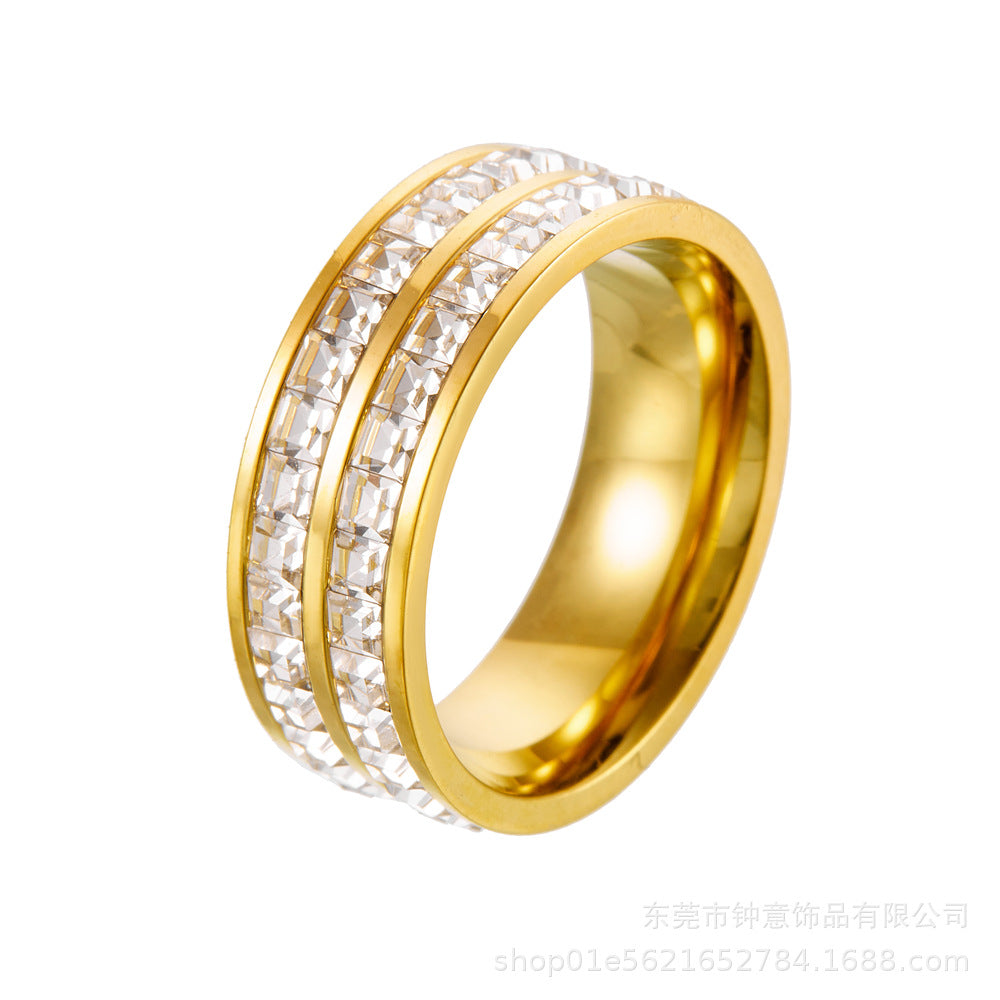 Wholesale Titanium Steel Double Row Diamonds Full of Stars Fashion Personality Trend Niche Design Exquisite Rings