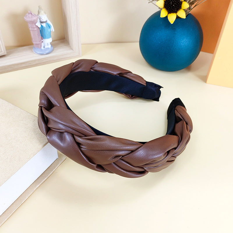Wholesale PU leather braided braid headband hair pressing non-slip fashionable all-match headband