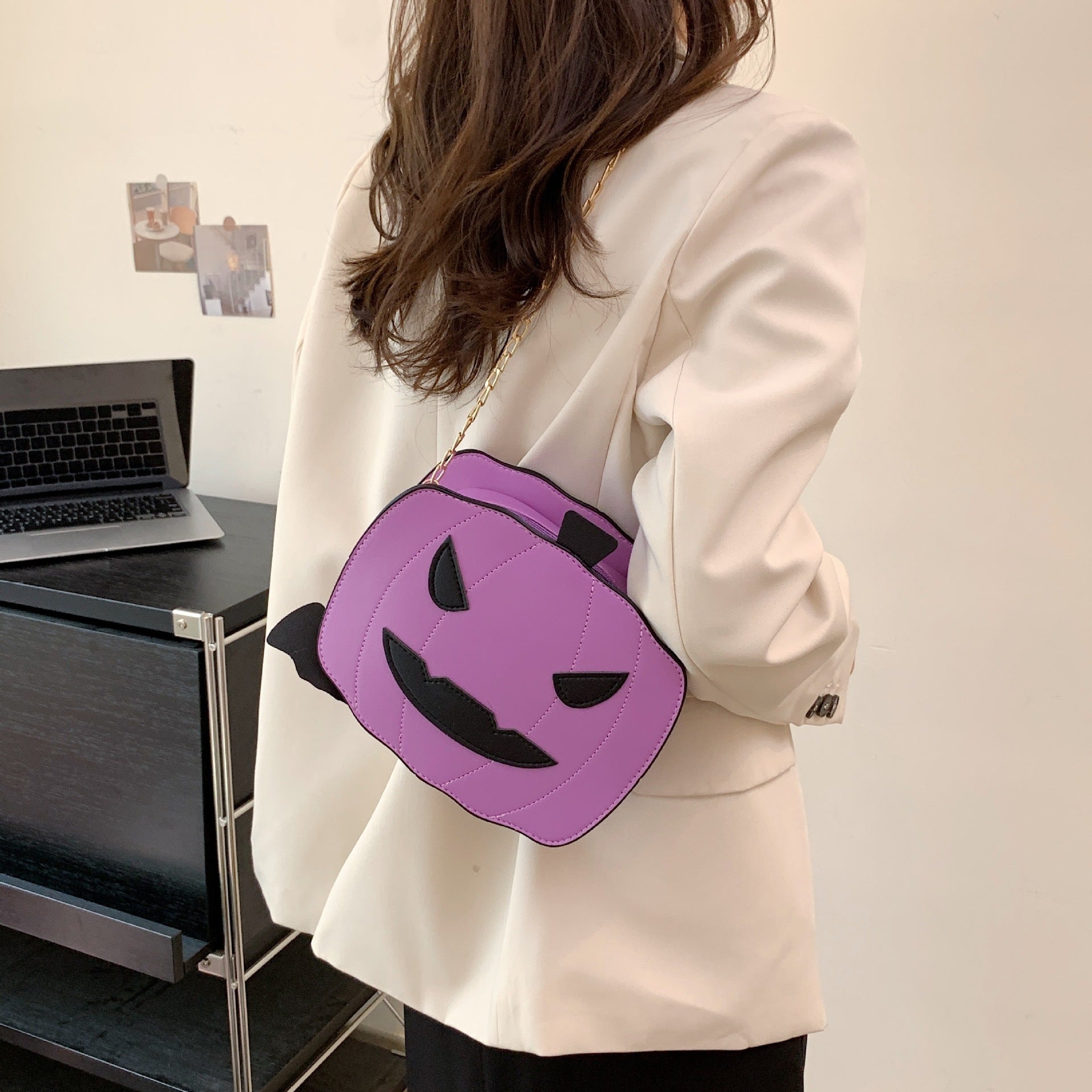 Wholesale Funny Halloween Pumpkin PU Single Shoulder Diagonal Chain Small Bag