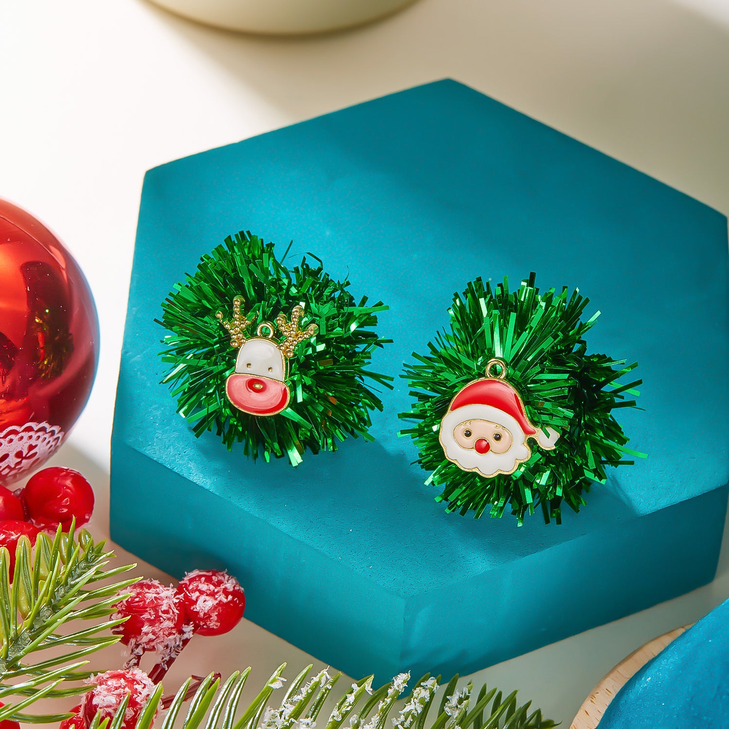 Wholesale Christmas earrings Christmas elk snowflake fur ball asymmetrical earrings