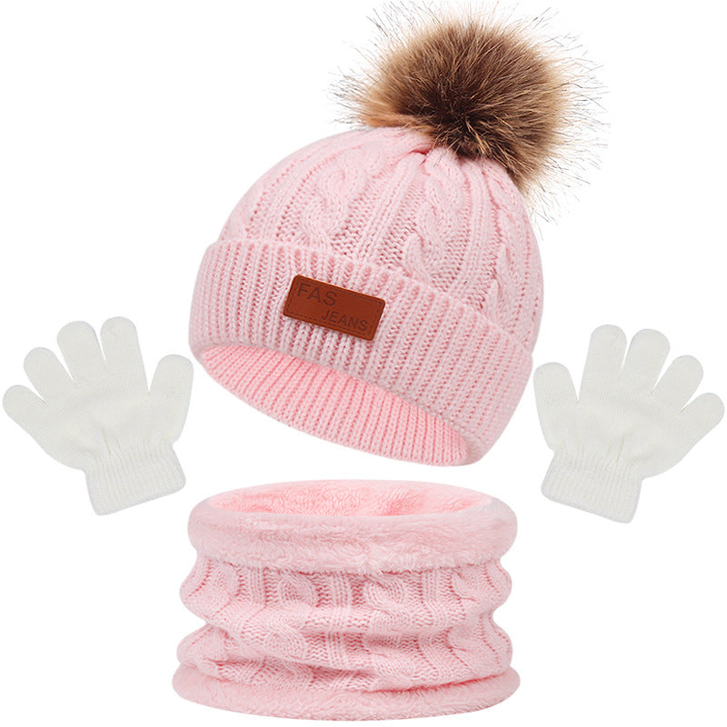 Wholesale Children's Winter Acrylic Wool Ball Hat Scarf Gloves Set
