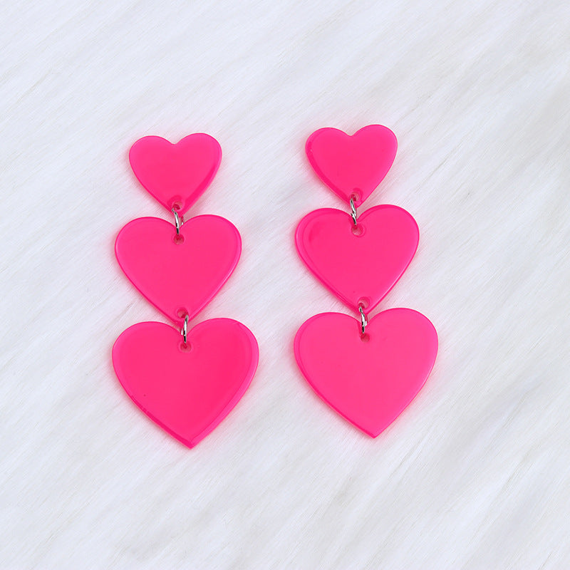 Wholesale Asymmetric Triple Love Acrylic Earrings