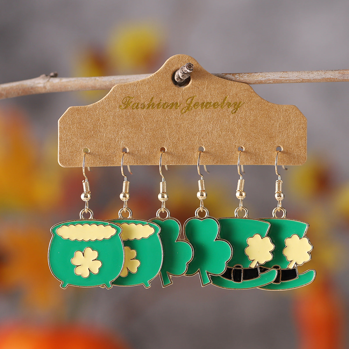 Wholesale St. Parcret Festival green clover hat pendant drop suit festival earrings