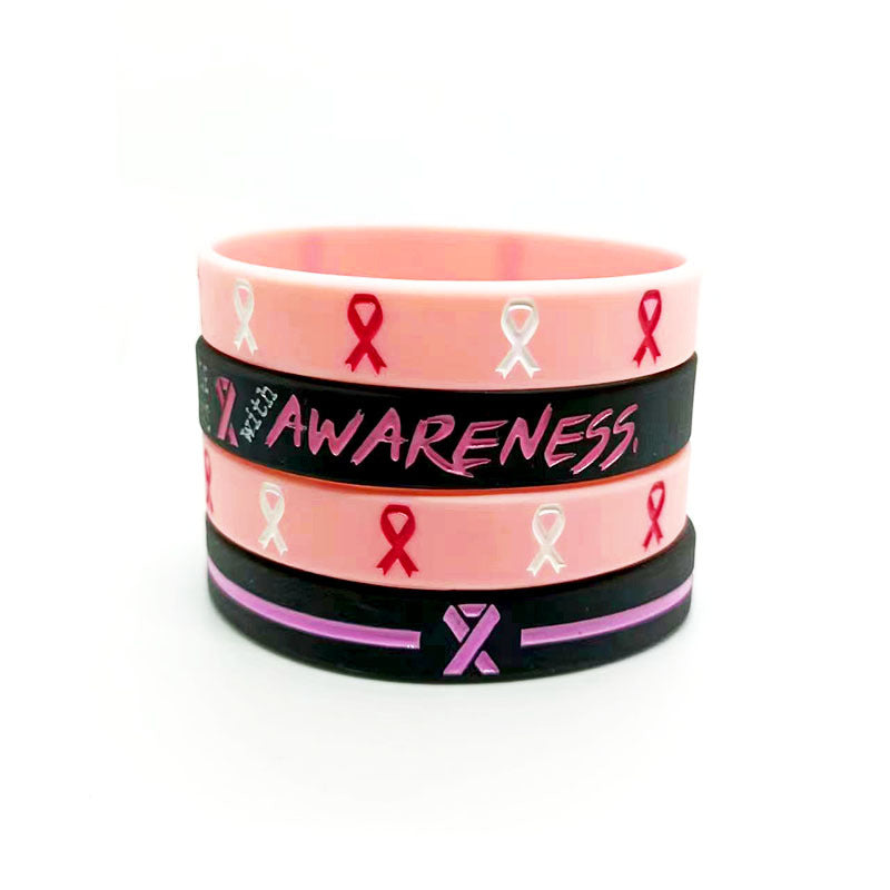 Wholesale 1000pcs Caring for Women’s Health Pink Ribbon Promotion Prevention Awareness Breast Gland Silicone Bracelet