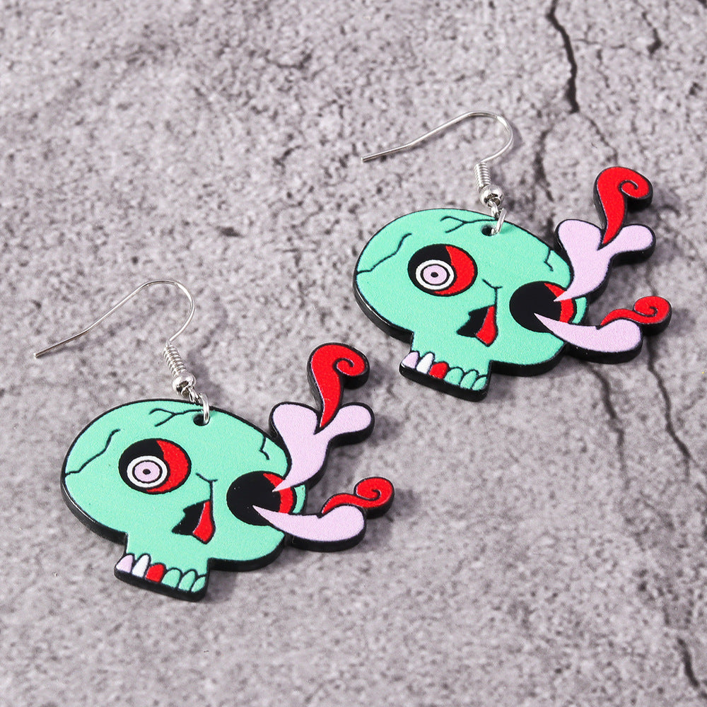 Wholesale Halloween Series Green Skull Earrings Earrings