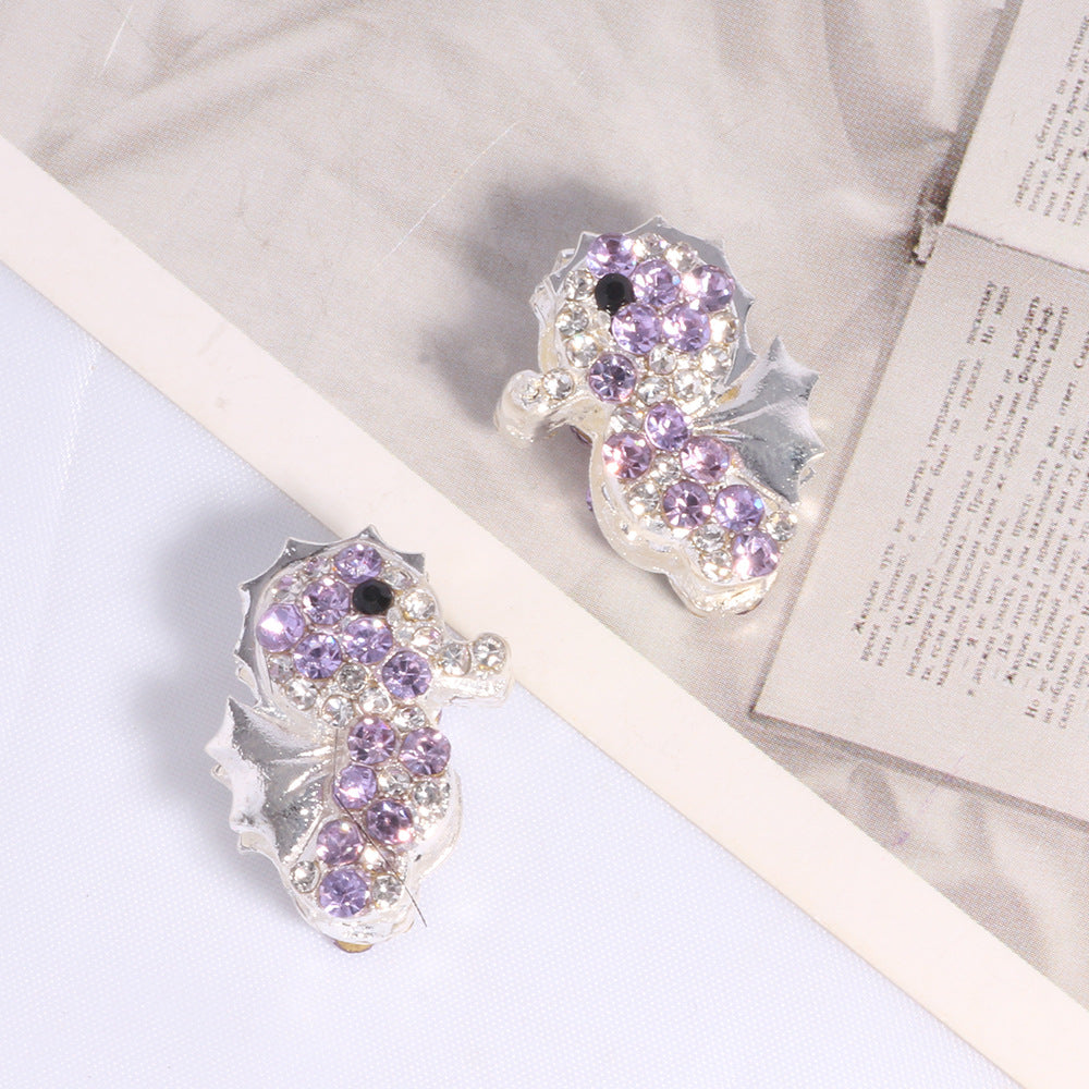 Wholesale double-sided alloy full diamond seahorse straight hole DIY loose beads