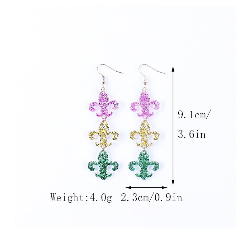 Wholesale Carnival earrings purple green yellow five-pointed star Crown Clown mask lobster earrings