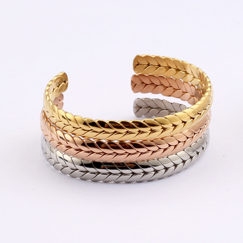 Wholesale Stainless Steel Wheat Ear Open Bracelet