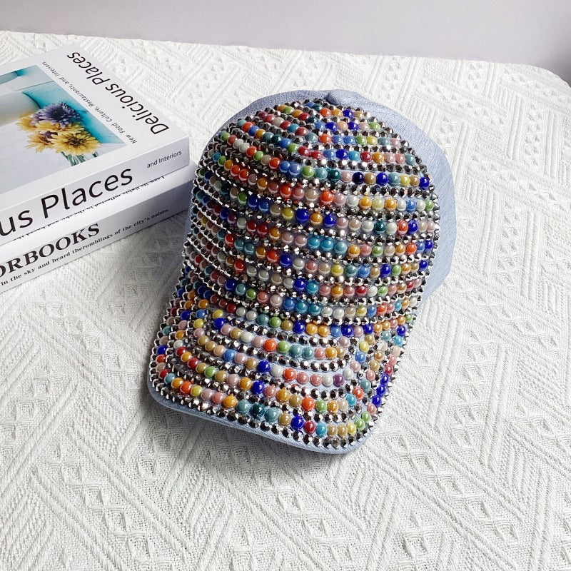 Wholesale Colorful Pearl Rhinestone Baseball Cap