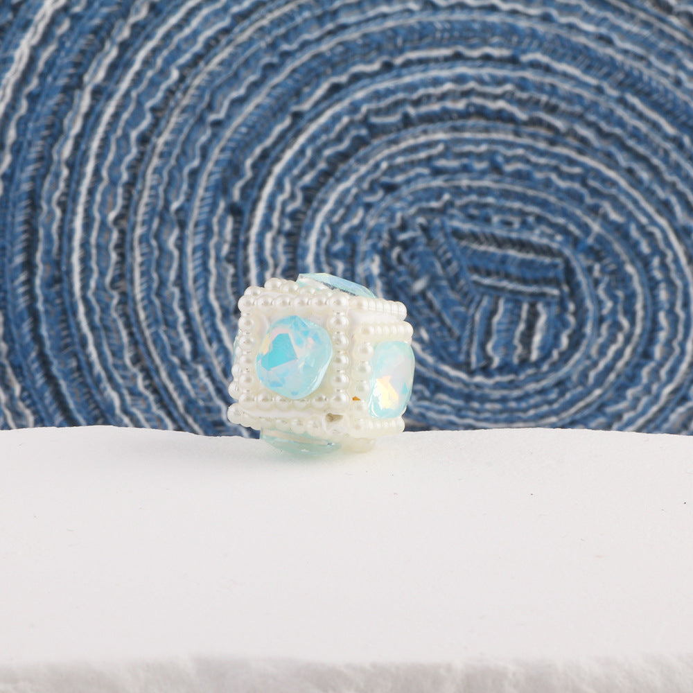 Wholesale  DIY 6pcs Diamond-encrusted  Square Crystal Soft Pottery Diamond Ball Straight Hole Beads  Mobile Phone Chain Key Chain