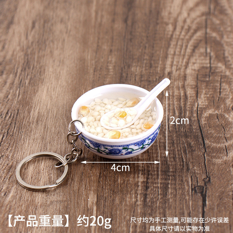 Wholesale Simulation Food 4cm Blue and White Porcelain Bowl Keychain Pendant Chinese Style Gourmet Snack Micro Food Play Model Toy