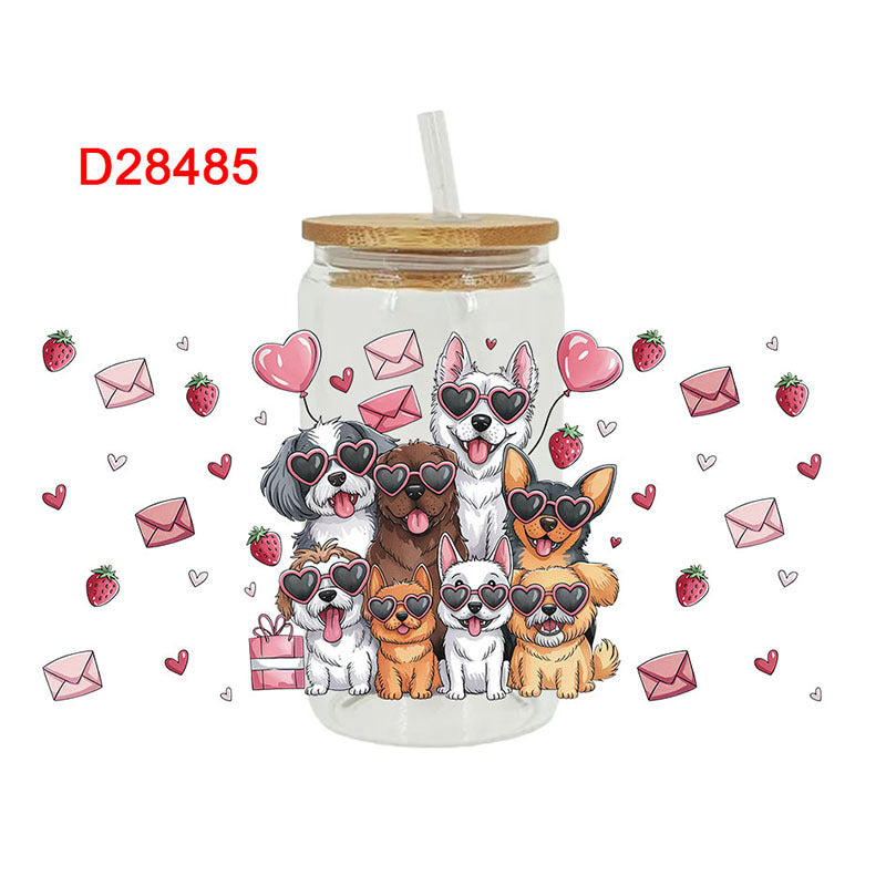 Wholesale Pink Cartoon Heart Valentine' s Day 16oz Cup UV DTF Wraps