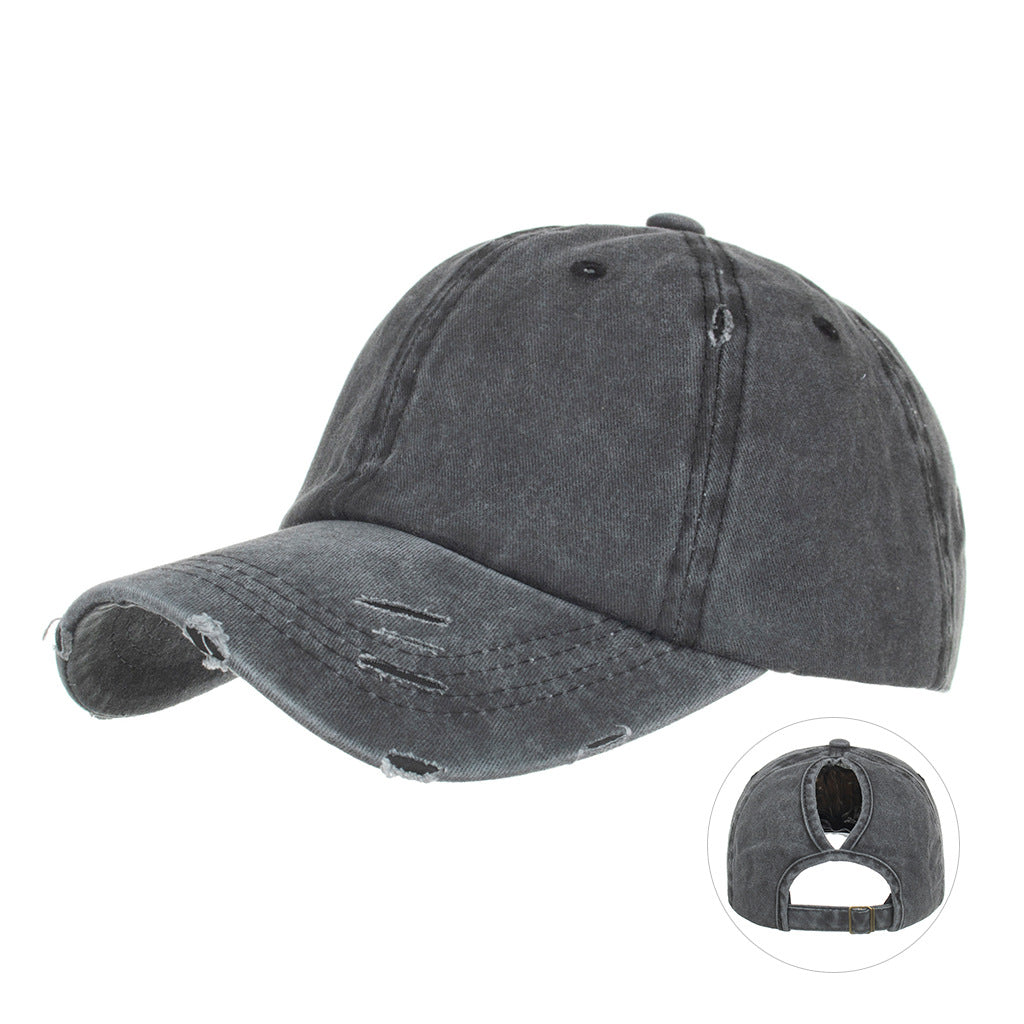 Wholesale Ponytail hole hat curved brim flat hat solid color baseball cap