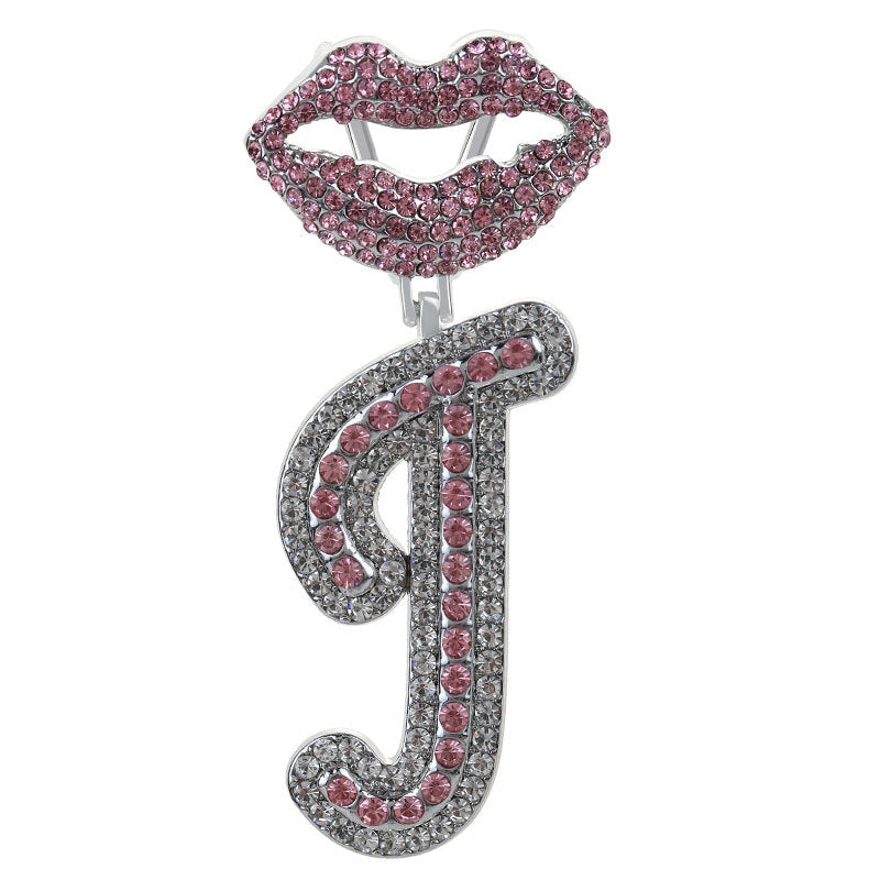 Wholesale Full Diamond Lips 26 Letters Pendant Necklace