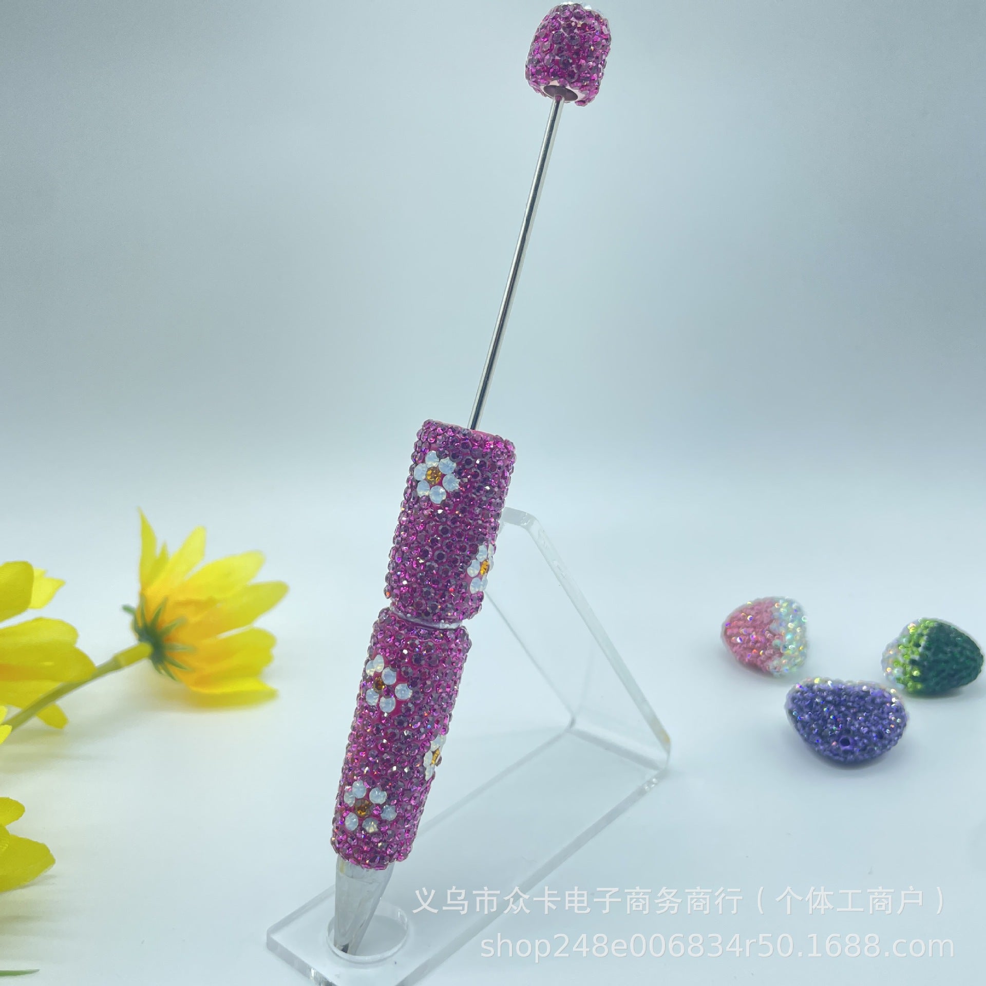 Wholesale Small  Rotating  Diamond-Encrusted  Ballpoint DIY  Fancy Beadable Pens