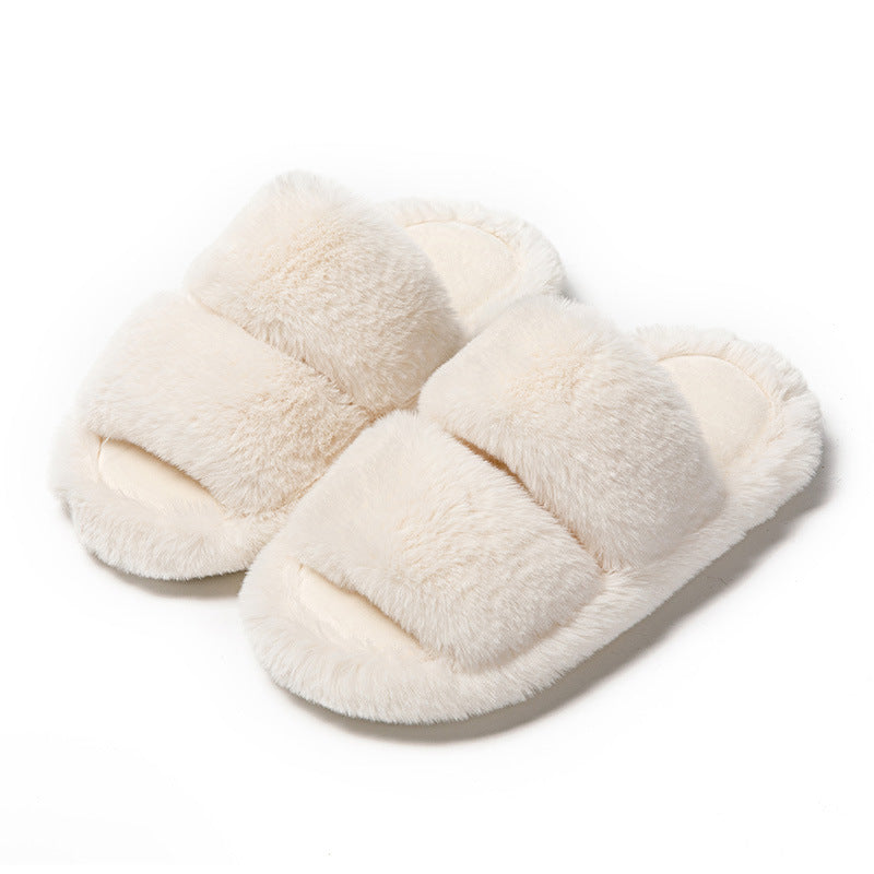 Wholesale Winter Parallel Bars Solid Color Plush Cotton Slippers