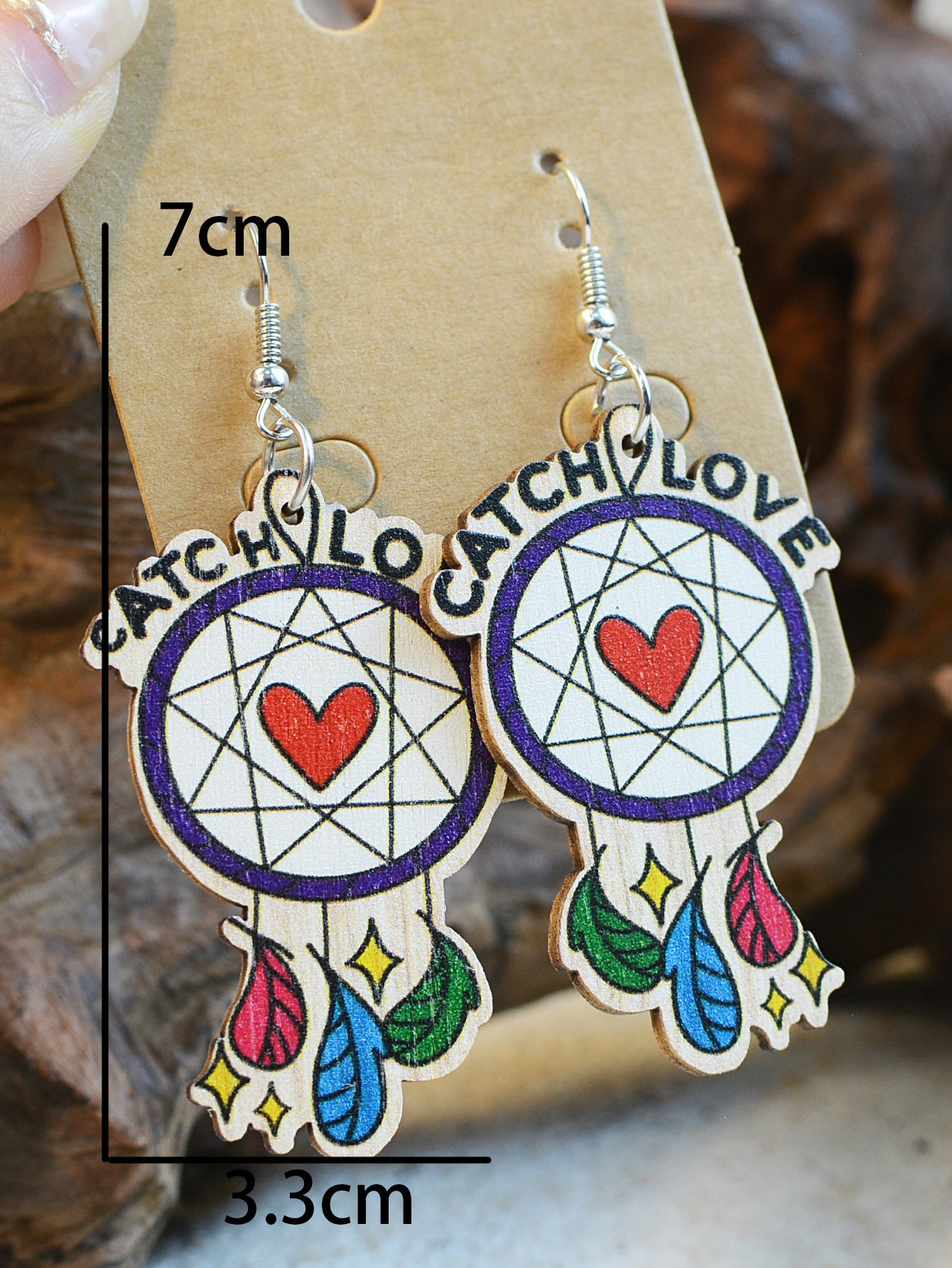 Wholesale Valentine's Day Wooden Dream Catcher Feather Earrings