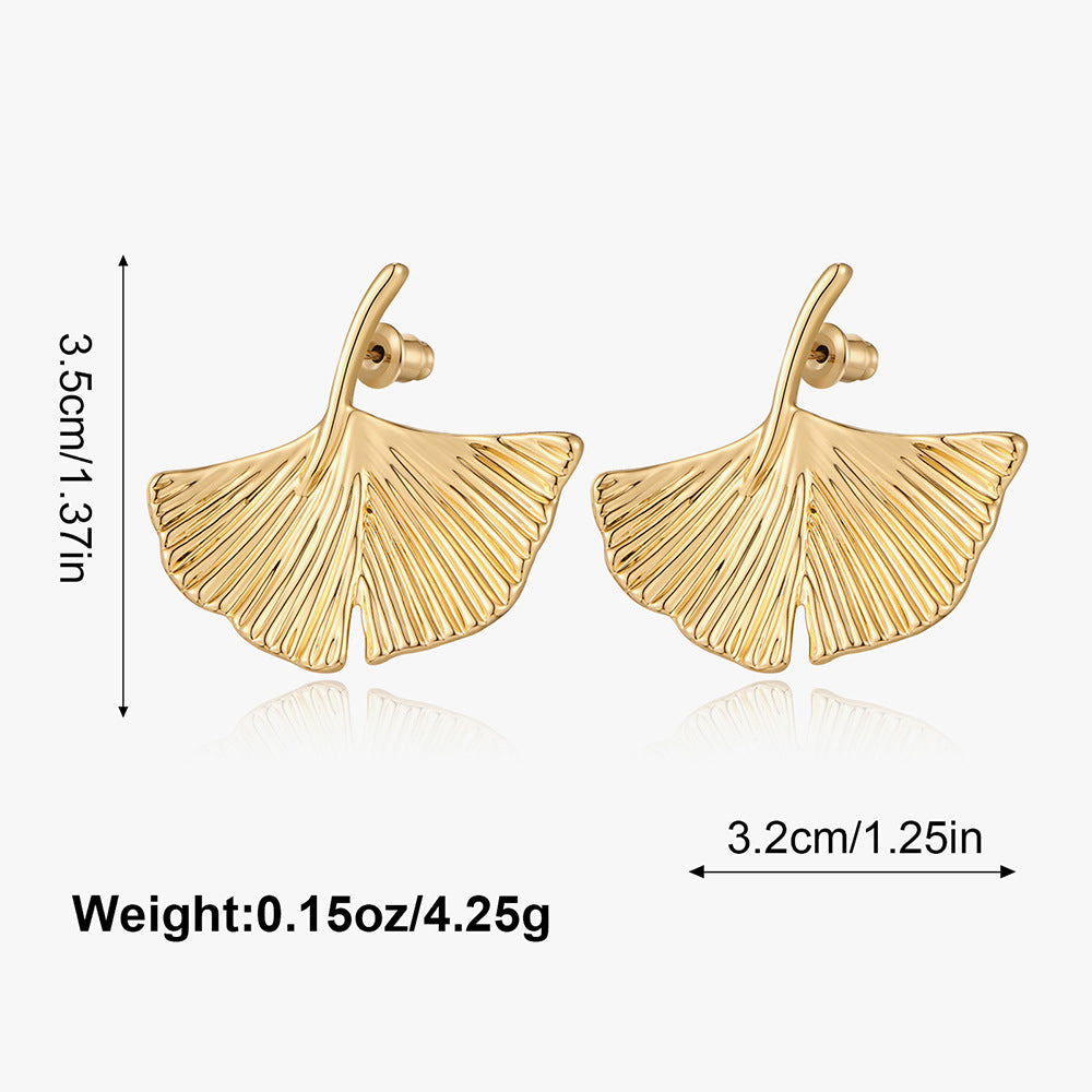 Wholesale Golden Ginkgo Leaf Alloy Leaf Earrings
