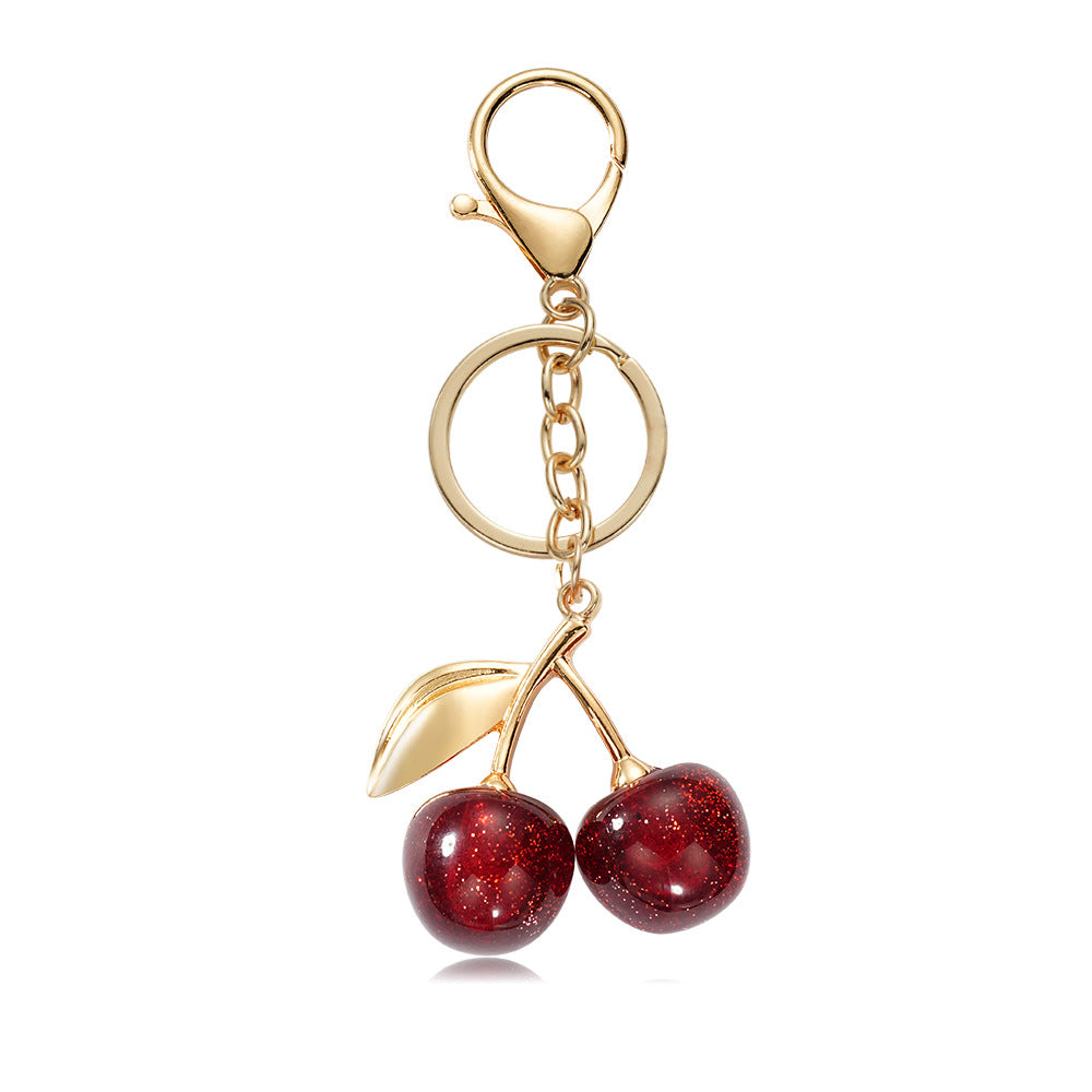 Wholesale Glitter transparent cherry fruit keychain accessories