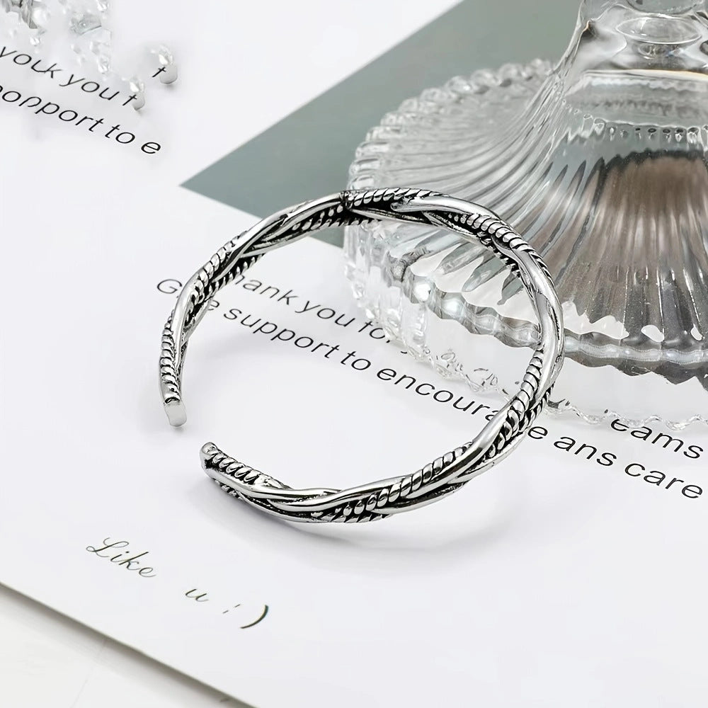 Wholesale Vintage Silver Twist Braided Open Adjustable Bracelet
