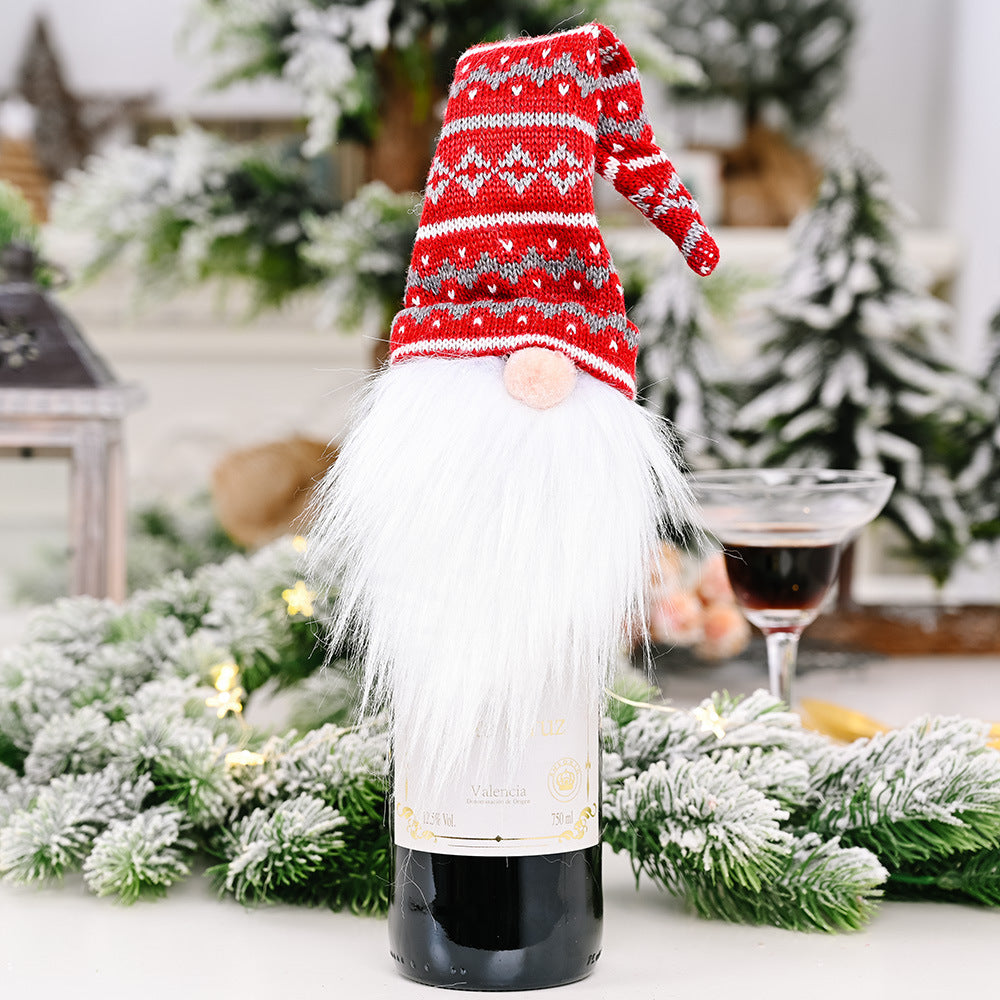 Wholesale Christmas Decoration Supplies Knitted Hat Forest Man Acrylic Wine Cover