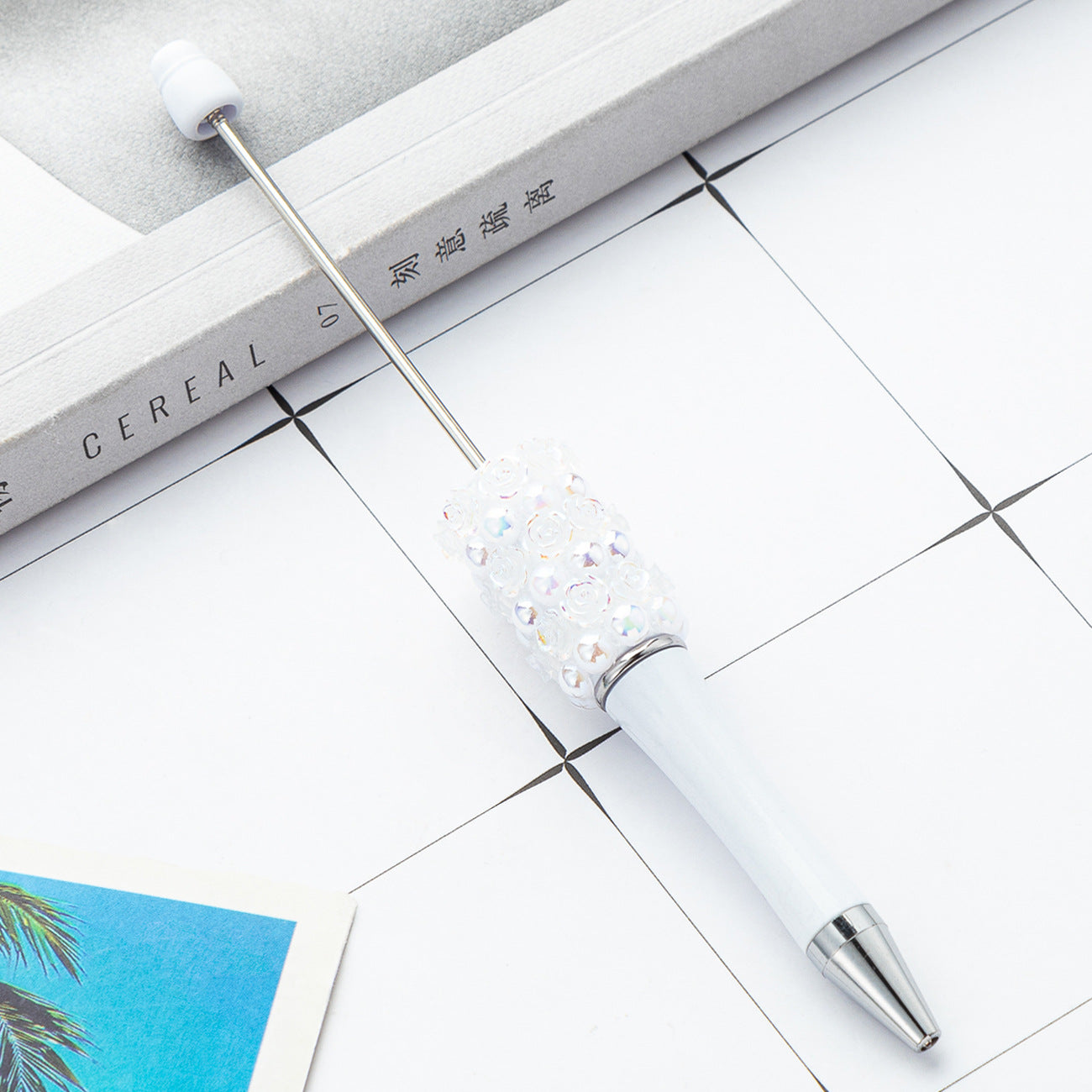 Wholesale Beadable Pens Rose Flower Handmade Stickers Multi-color Rotating Ballpoint Pens