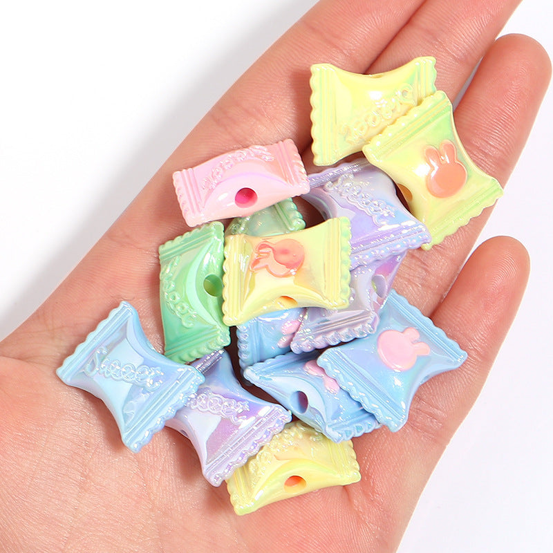 Wholesale 10pcs/pack Cream UV Coated Candy Color Acrylic Rabbit Candy Beads