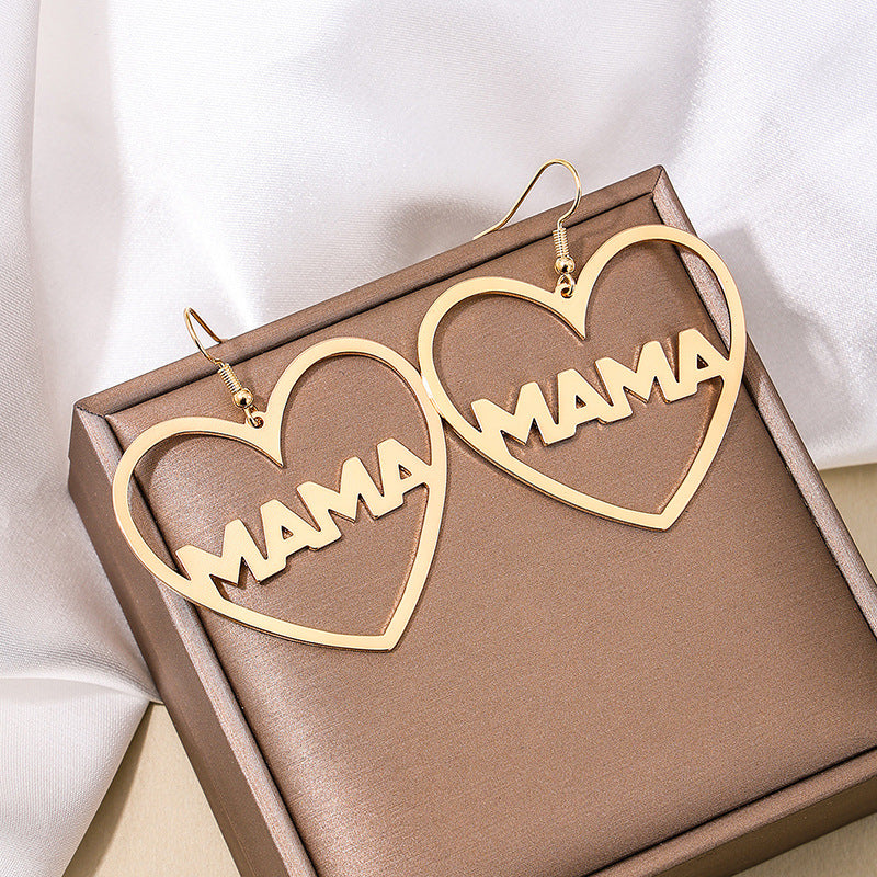 Wholesale Love Letter MAMA Peach Heart Mother's Day Earrings
