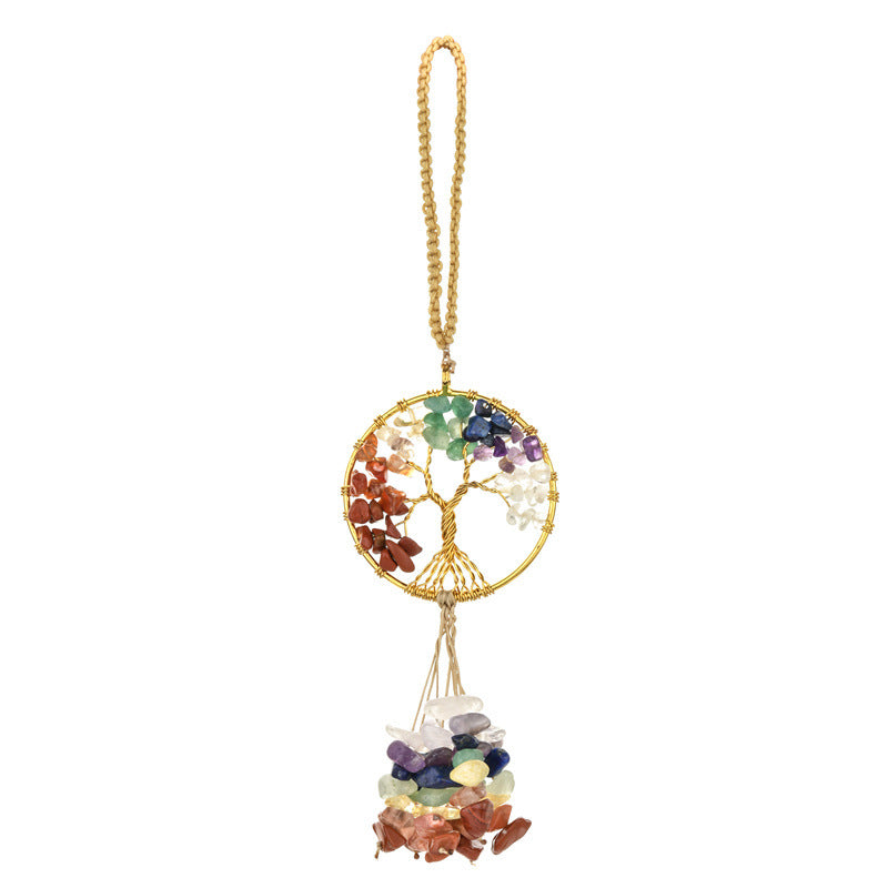 Wholesale Natural Crushed Stone Circular Life Tree Winding Copper Keychain