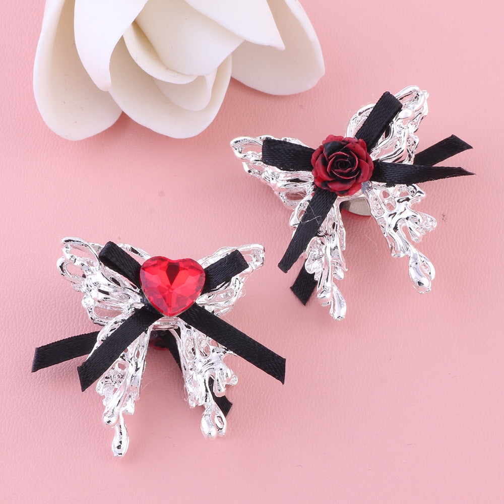 Wholesale 5pcs Alloy Lace Bow Butterfly  Straight Hole Crystal Beads