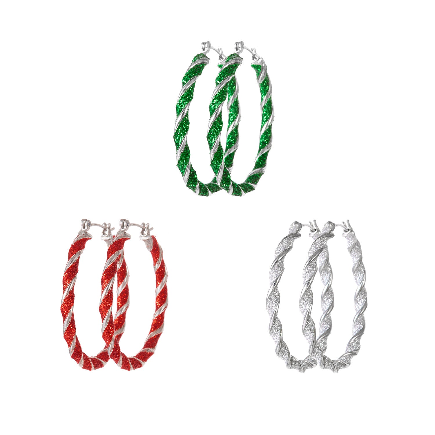 Wholesale Christmas Red  Green and White Twisted Hoop Earrings