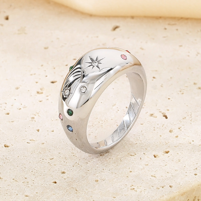 Wholesale Sweet Personality Single Row Diamond Fashion Temperament Colorful Eight-pointed Star Stainless Steel Rings