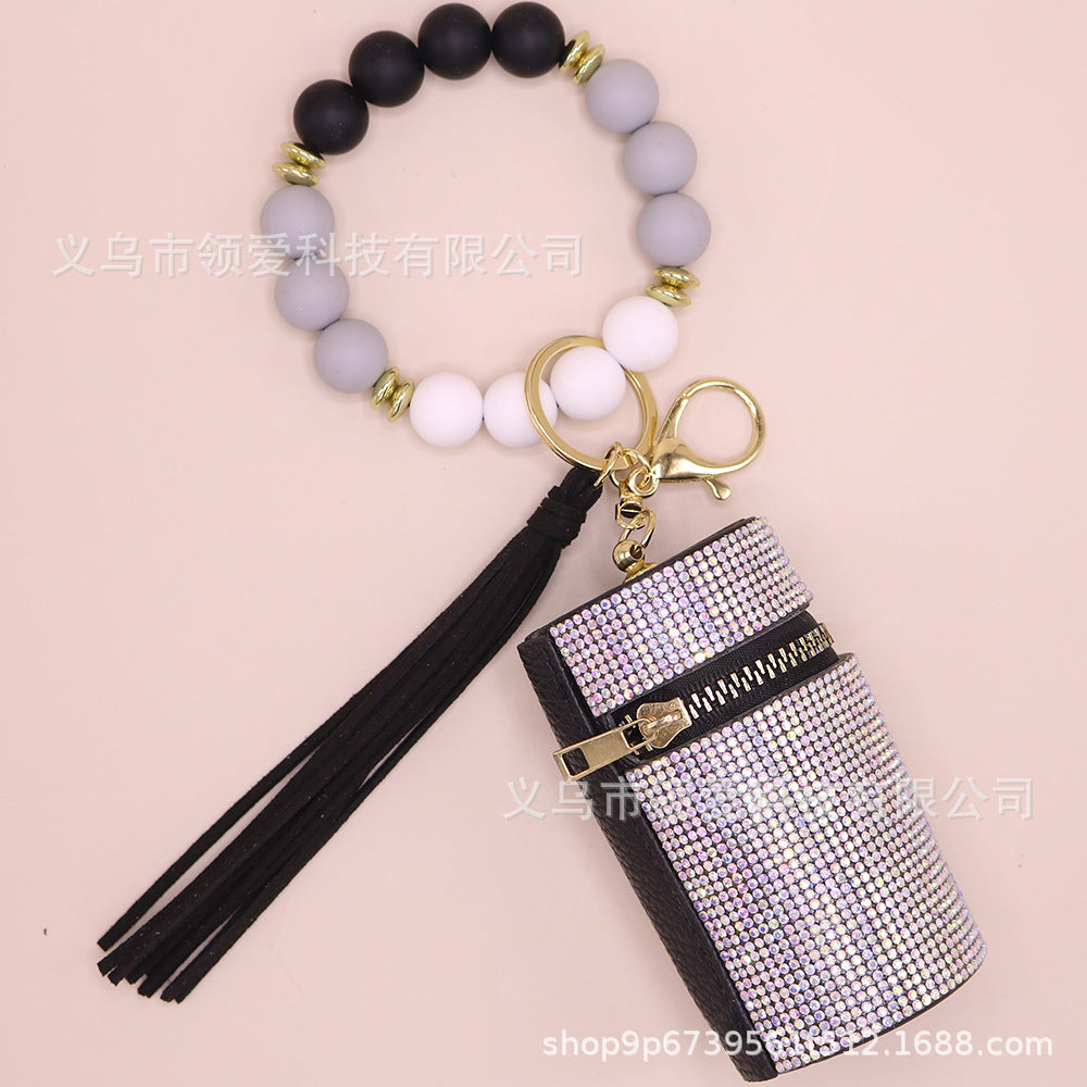 Wholesale Rhinestone Lipstick Bag Silicone Wrist Keychain