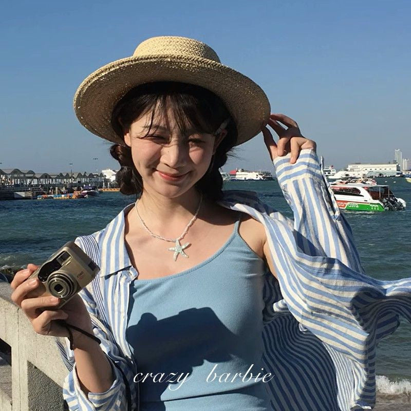 Wholesale Blue Beaded Starfish Necklace Clavicle Chain