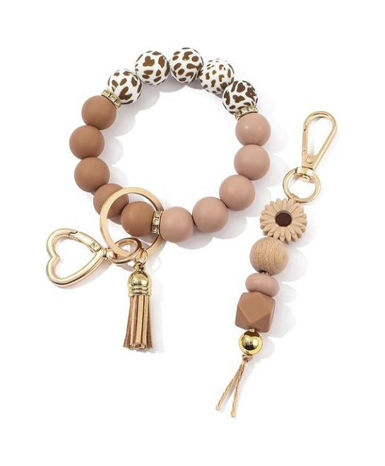 Wholesale 2 Pack Chic Silicone Bead Bracelet Keychain Set With Key Ring Handmade Fashion Accessory For Boutique Resale