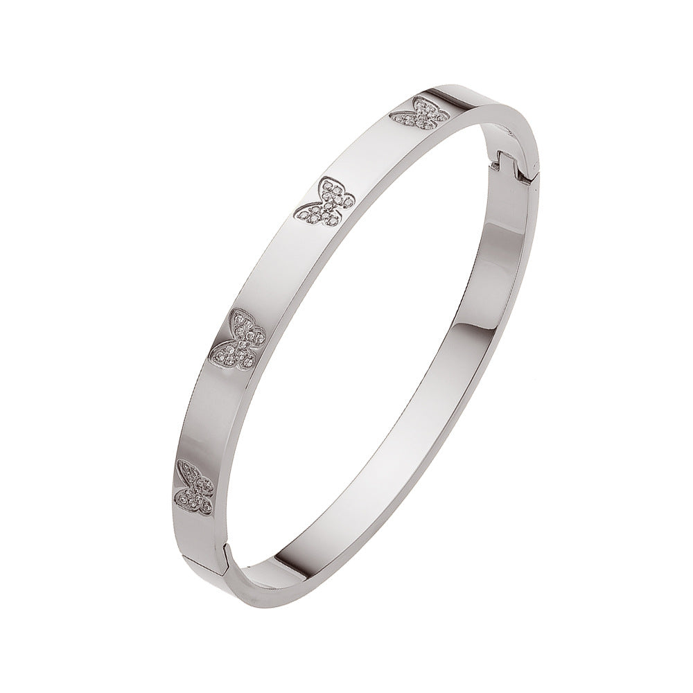 Wholesale All-match Fashion Diamond Butterfly Titanium Steel Bracelet