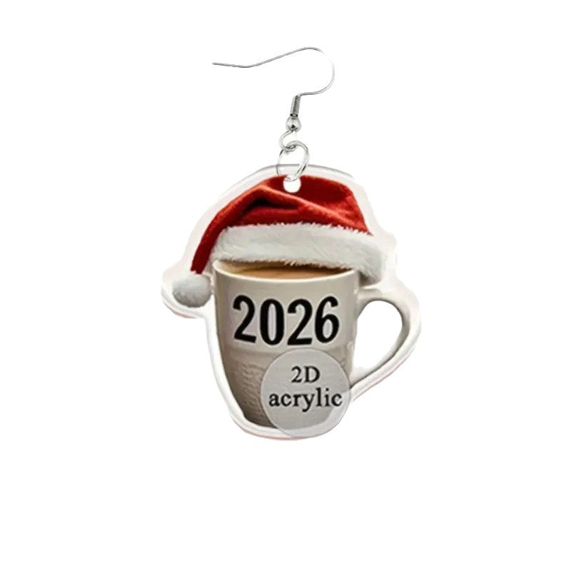Wholesale 2026 Christmas Hat Mug Acrylic Earrings