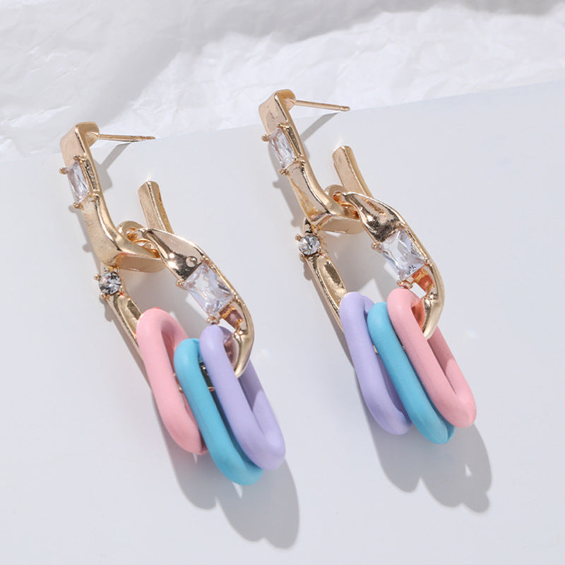 Wholesale Hot Sale S925 Silver Peach Heart Zircon Earrings Fashion Design Dopamine Color Buckle Earrings Earrings